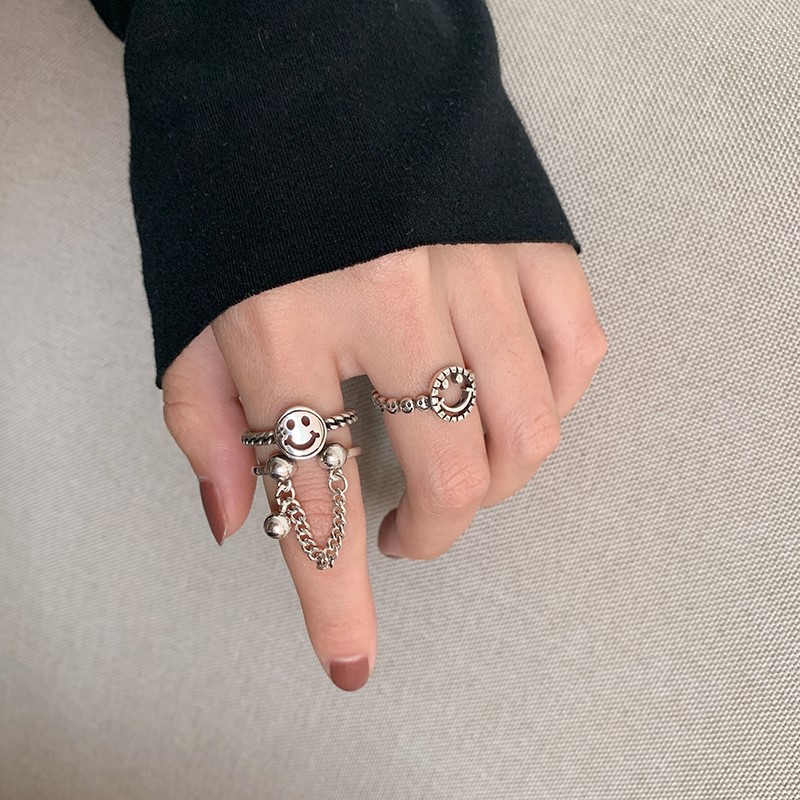 Cincin Rantai Desain Wajah Tersenyum Serbaguna