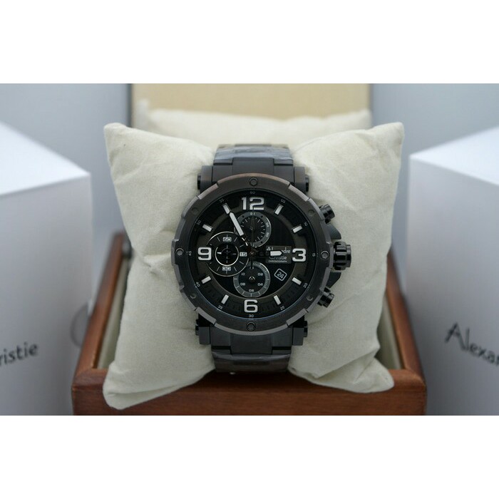 jam tangan pria Alexandre Christie Original AC 6474 MC HITAM ABU