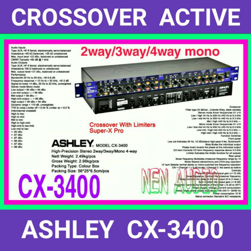 Crossover active ashley cx3400 original crosover aktif ashley 2way 3way stereo 4way mono plus limite