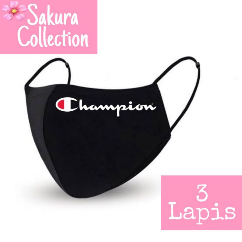 Masker Kain 3 ply Lapis LOGO TULISAN CHAMPION | Scuba Anak Dewasa | Earloop