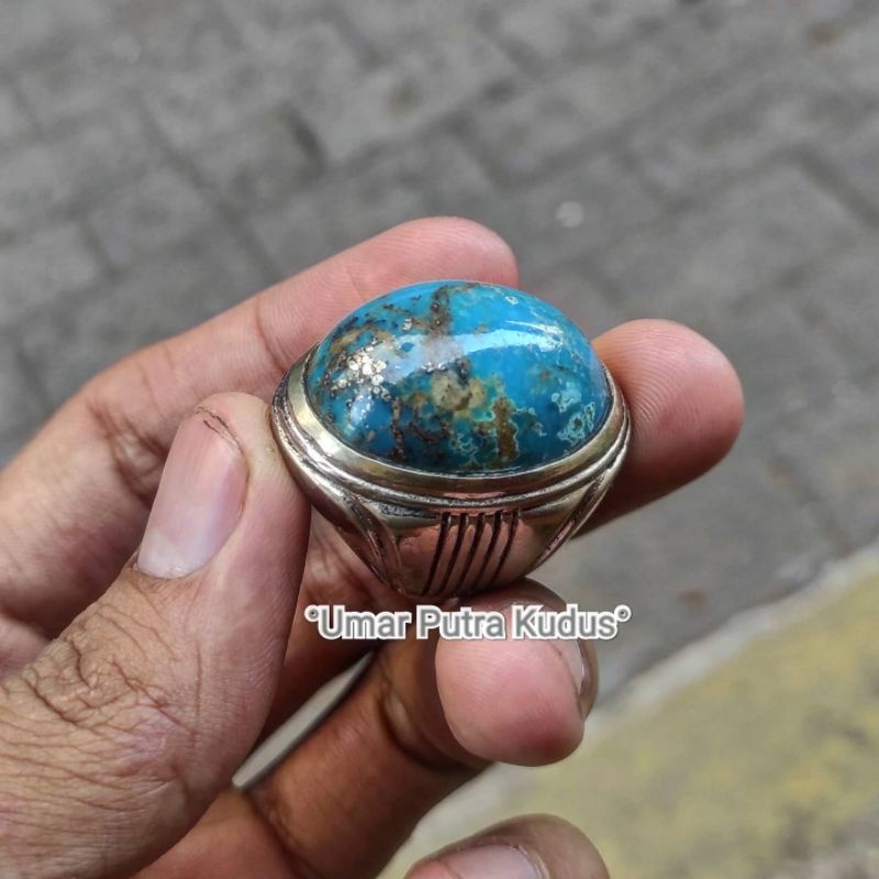 Pirus Persia Serat Perak ring no 7 monel Asli Batu