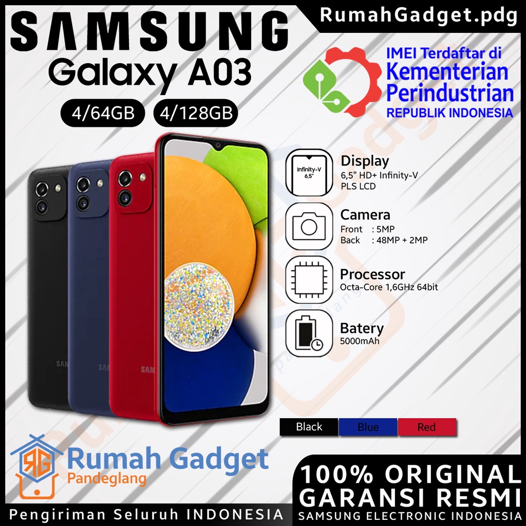 Samsung Galaxy A03 4GB/64GB 4GB/128GB Garansi Resmi SEIN