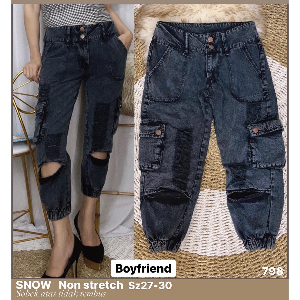 Celana Jeans Wanita Boysfriend Jogger Sobek 27-30 Bisa Bayar Ditempat(COD)