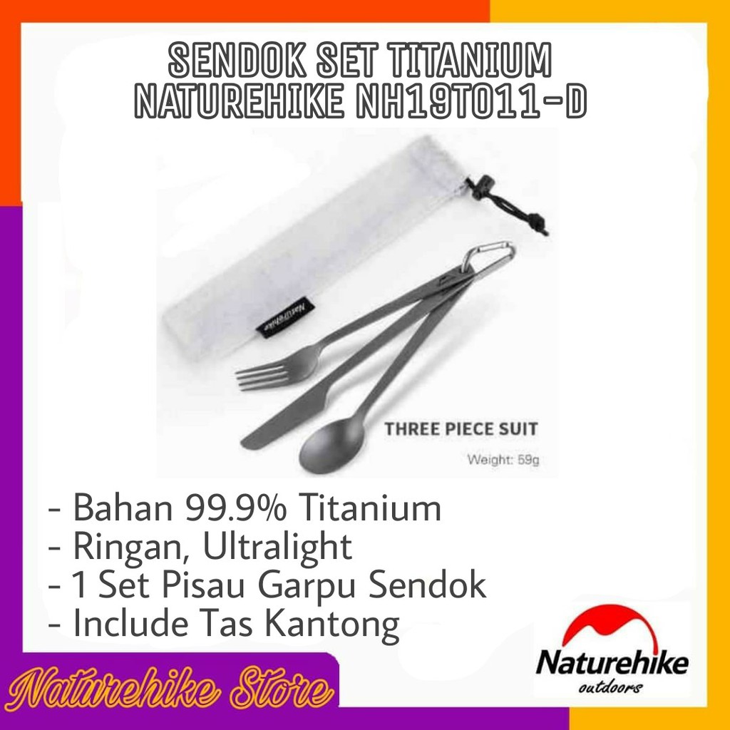 Sendok Set Garpu Pisat Alumunium Titanium Ringan Outdoor Camping Hiking Gunung Naturehike NH19T011-D
