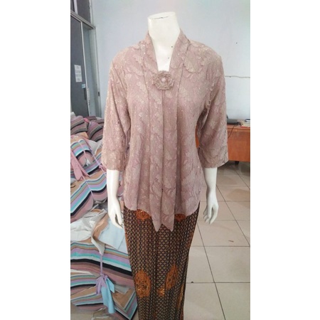 (BrM92/100/110) Kebaya floy BRUKAT glitter 7/8 MANSET std-besar KeroncongBusana-Coklat Susu
