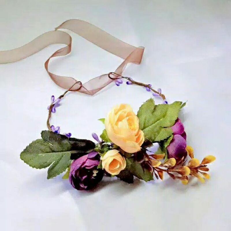 Flowercrown - simple flower crown / Mahkota bunga purple / bandana / headpiece / Crown pengantin
