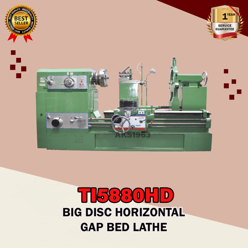 Mesin Bubut Besi Logam 145x200cm Horizontal Gap Bed Lathe TI5880HD