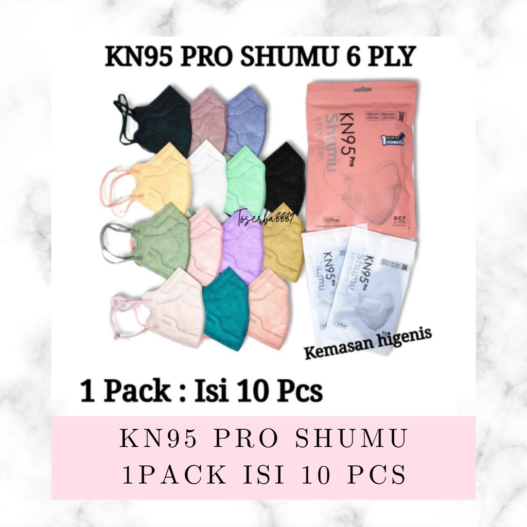 MASKER KN95 PRO SHUMU MASKER N95 SHUMU INDIVIDUAL PACK SUDAH 6PLY 1 PACK ISI 10 PCS FREE KONEKTOR HIJAB