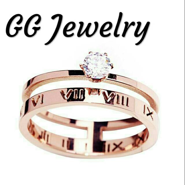 GG Cincin Angka Romawi Berlian Titanium#CC-