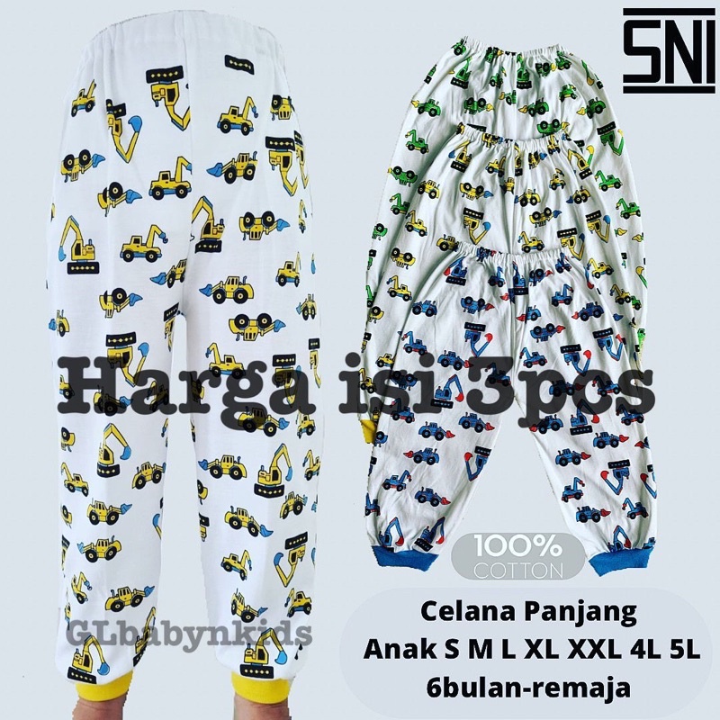 [Bundle isi 3pcs]Grosir Celana Panjang Santai Tidur Rumah Harian Training Anak Motif Traktor 100%Katun Size SS-5L New Born-Remaja SNI