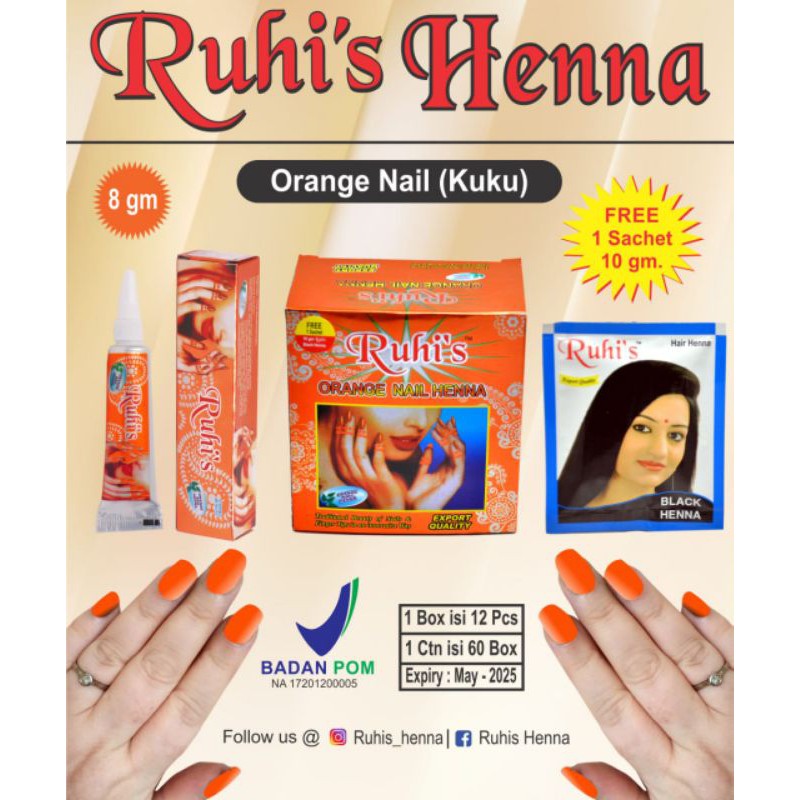Pacar Kuku Ruhi's Henna Orange Colour Nail (Kuku) - Original