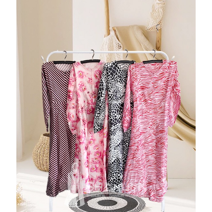 GAMIS SATIN SILK MOTIF ABSTRAK - GAMIS SATIN