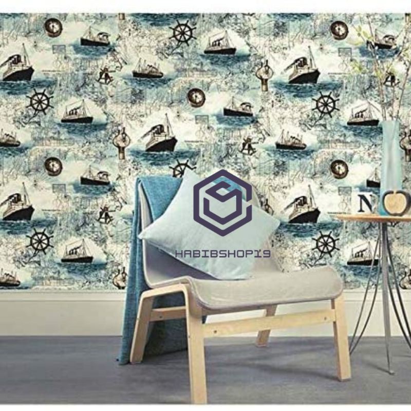 Wallpaper Sticker Dinding Motif Kapal Laut 10mx45cm