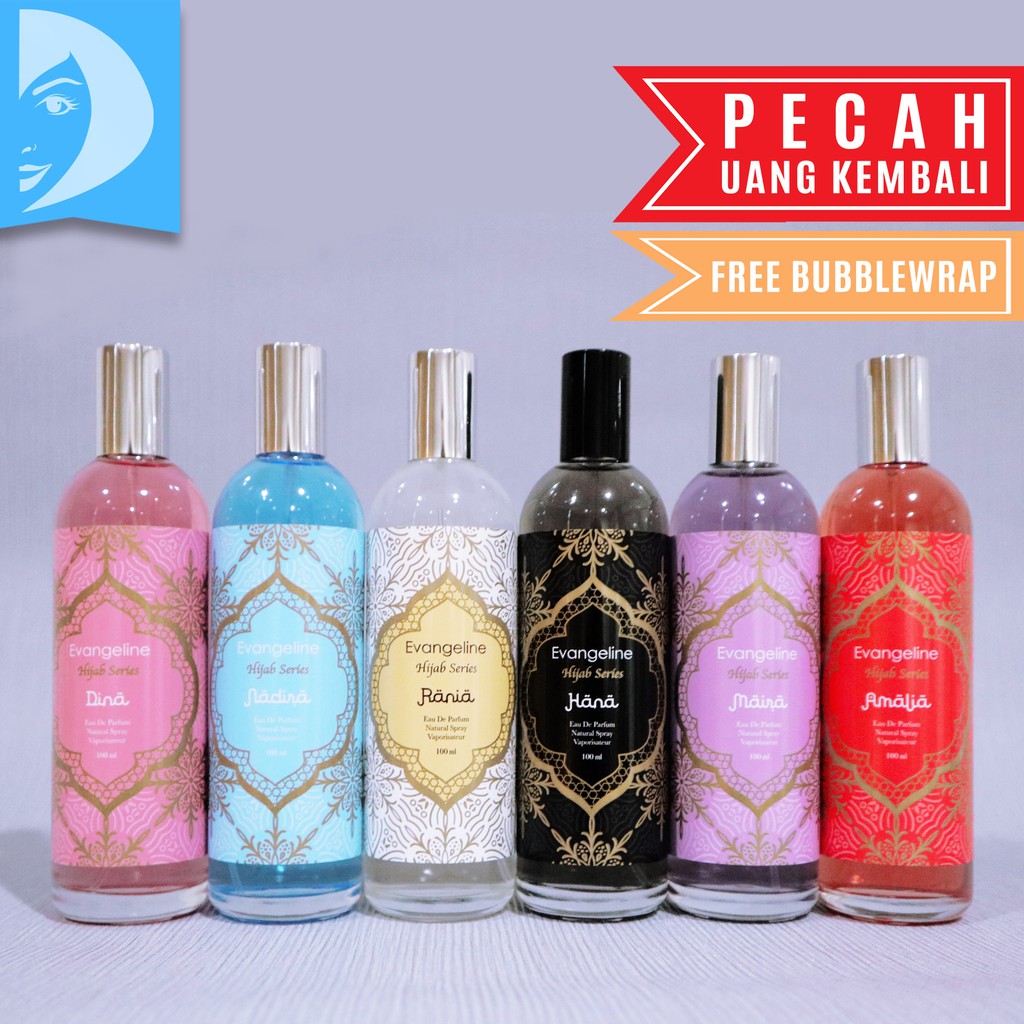 Parfum Evangeline Hijab Series Halal 100ml | Parfume Wanita Halal | Evangelin Hijab Rania Hana Dina Maira Amalia Nadira Farfum Cewek BPOM EDP