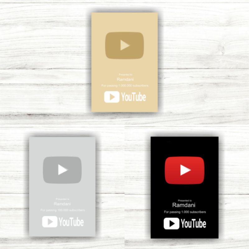 Youtube Play Button Gold Play Button Silver Play Button Black Play Button  Hiasan Dinding 20x30