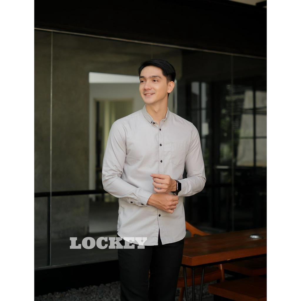 KEMEJA POLOS PRIA LENGAN PANJANG SLIMFIT KASUAL WARNA SILVER