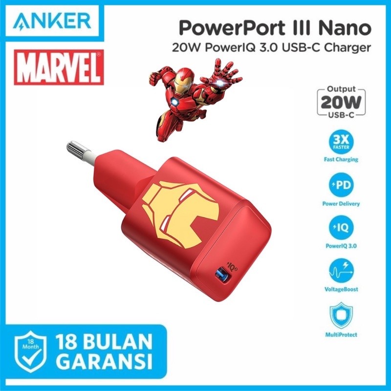 Charger Anker Powerport III Nano 20W PD Iron Man Original A2633