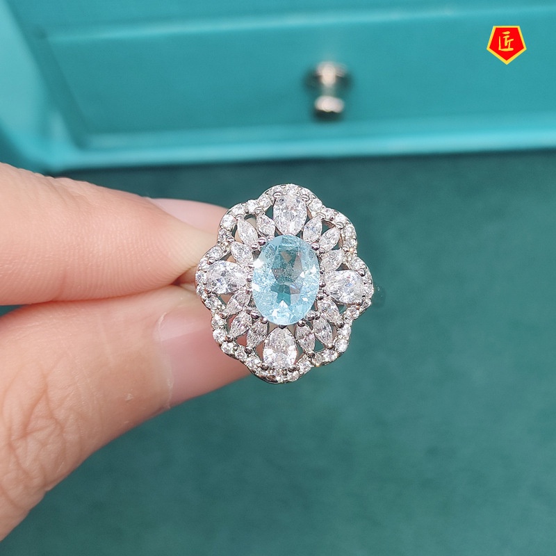 [Ready Stock]Elegant Personality Natural Blue Topaz Ring