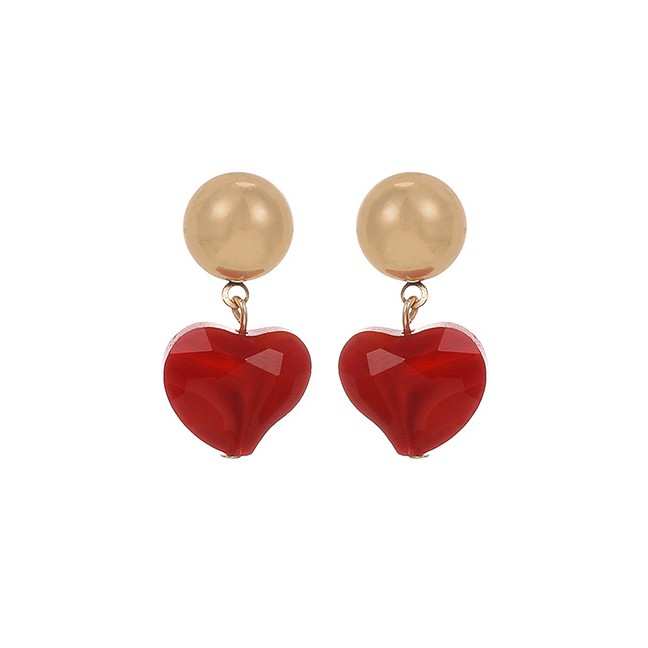 LRC Anting Tusuk Fashion Red Alloy Resin Love Earrings K70285