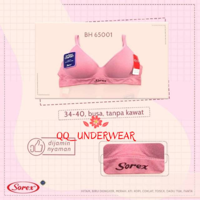 Bra Sorex 65001 Bh Tanpa Kawat Busa Tipis Cup Sedang Size 34-40 Kait 2 / Sport Bra Sorex Casual Comfort / Bh Sorex 65001 / Bra Sorex 65001