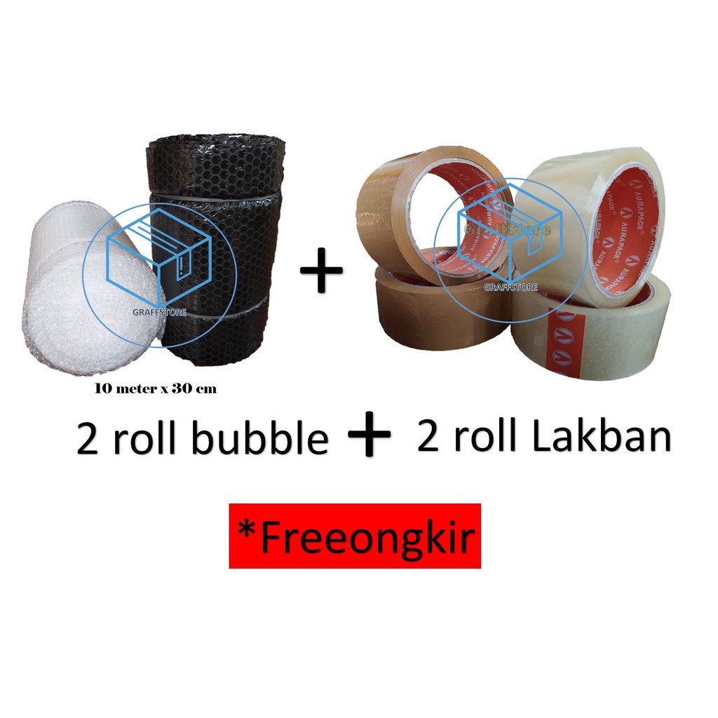 

Promo Paket Bubblewrap 10 Meter (2 roll) + Lakban 50 meter (2 roll) Free ongkir Hemat Kualitas Mewah