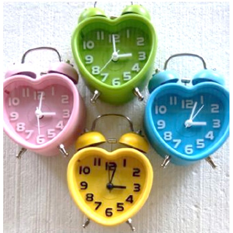 Jam Meja Weker Alarm Clock Bentuk Hati Warna Warni Free Baterai