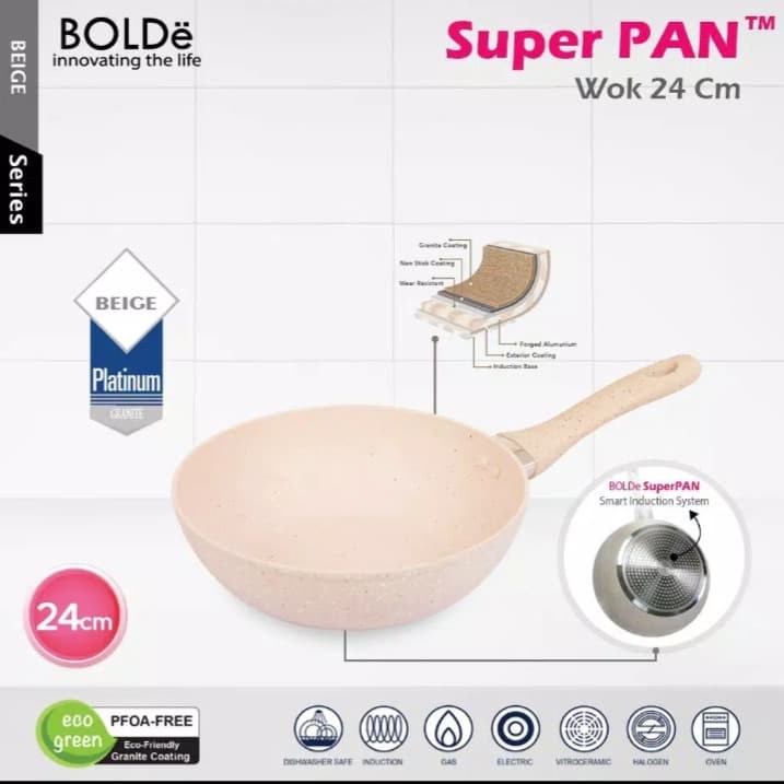 SUPER PAN BOLDe | WOK PAN 24 CM BEIGE | GRANITE COATING