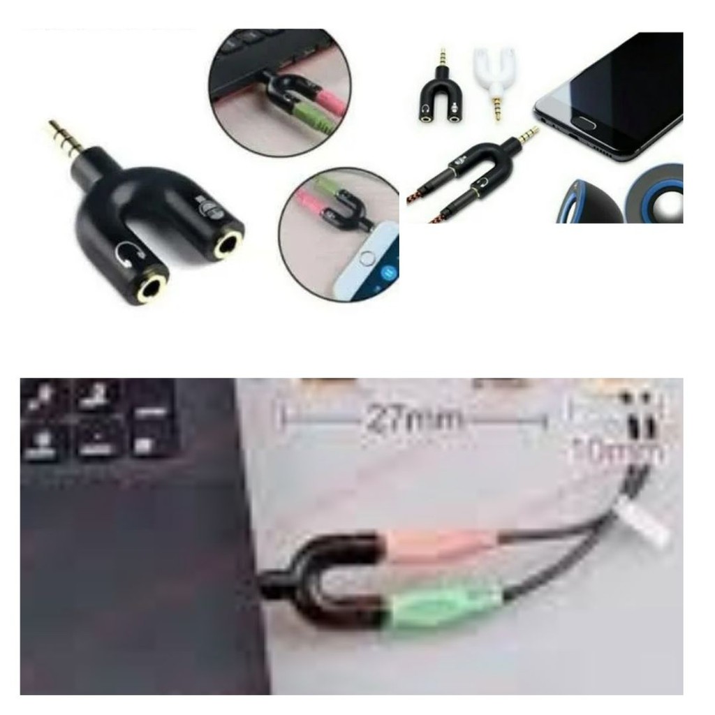 Kabel Spliter Adapter Jack Audio Headphone Mic U Shape 3.5mm K0650 111108