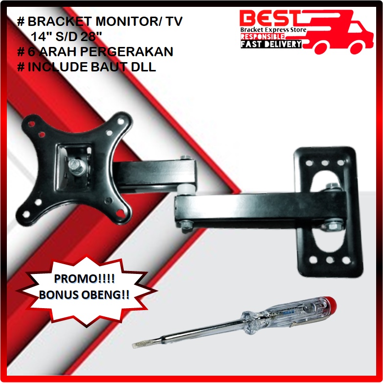 GARANSI COCOK!! Bracket Monitor PC  14&quot; s/d 28 inch 14 17 19 22 24 27 28 inch swifle/lengan  Fleksible moving bracket breket bracket briket