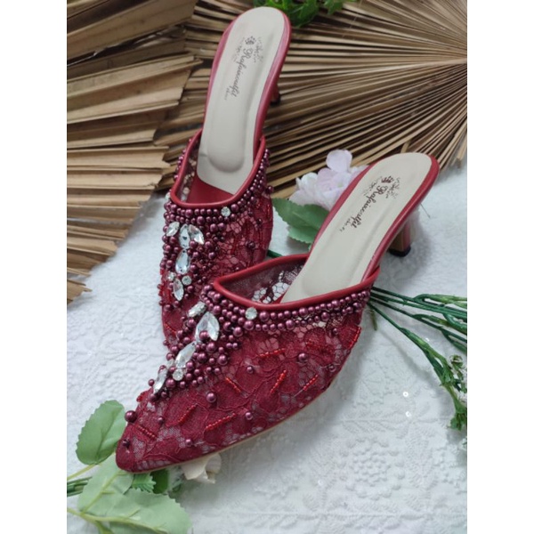 sepatu rafaizoutfit model Angela merah marron 5cm lanciip