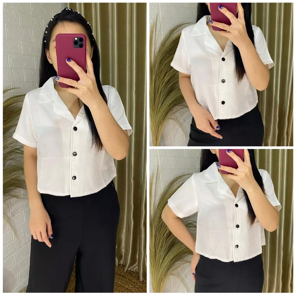 Toply shop Kemeja wanita crop /  Blouse wanita milea / Atasan wanita terbaru