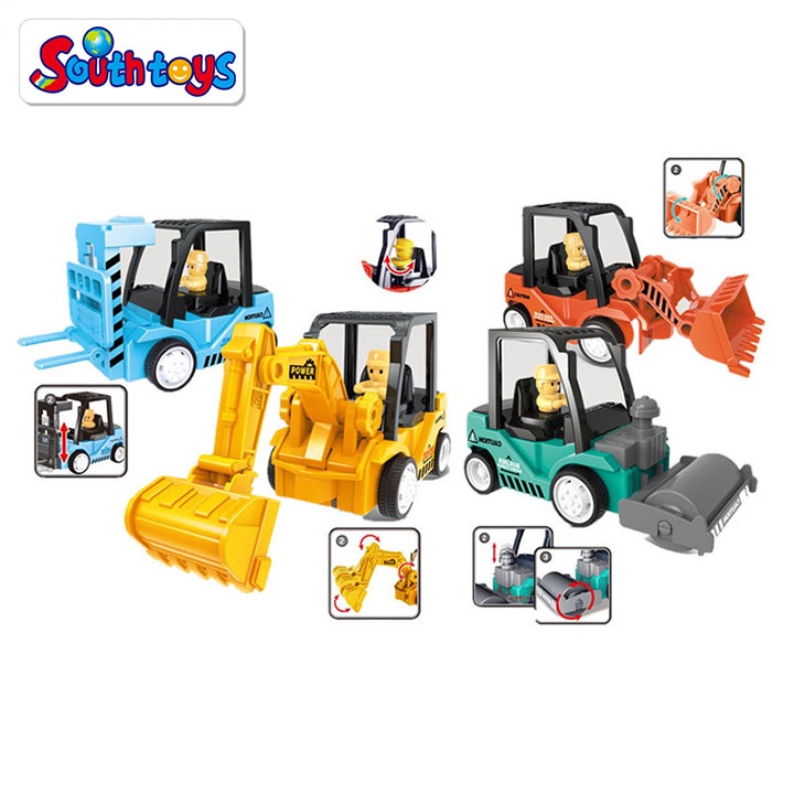 Mainan Mobil Konstruksi Power Truck Set Isi 4pcs Exsavator / Forklip / Bulldozer / Slinder