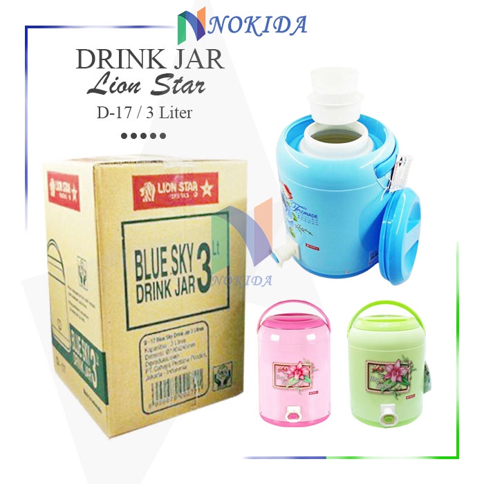 Nokida Tempat Air Minuman Lion Star [D-17/3 Liter] / Drink Jar 3 Liter / Dispenser Air Tahan Panas Dan Dingin / Tempat Air Minum Kran Modern / Tempat Minum Pelastik / Kendi Teko Air Plastik Lionstar 3liter