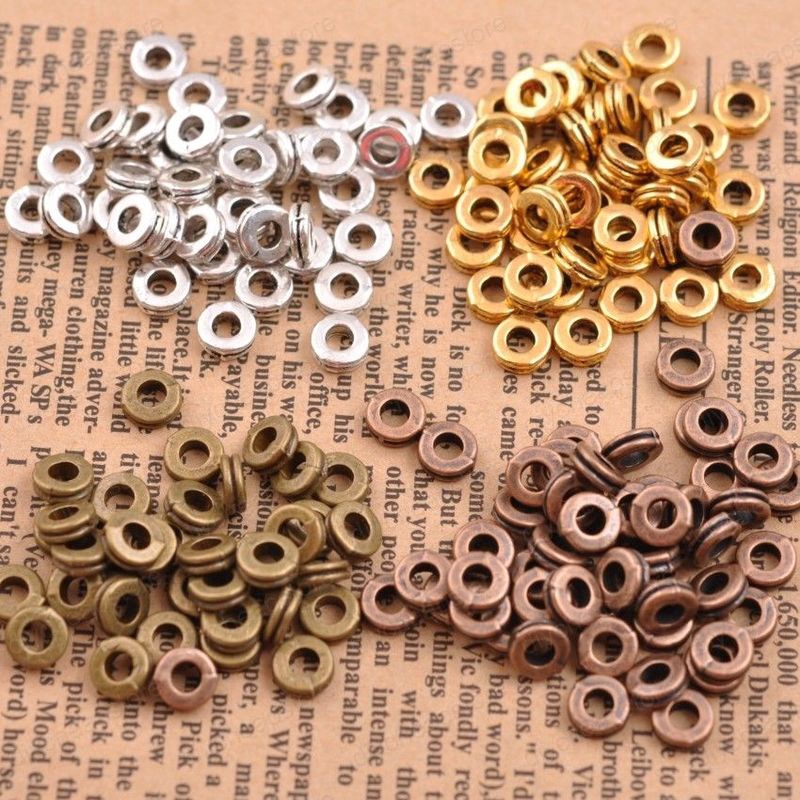 100pcs Manik-Manik Spacer Bulat Bahan Metal Warna Silver Ukuran 6mm Untuk Membuat Perhiasan