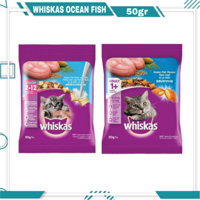 WHISKAS OCEAN FISH 50GR DRY FOOD / MAKANAN KUCING ADULT DAN KITTEN