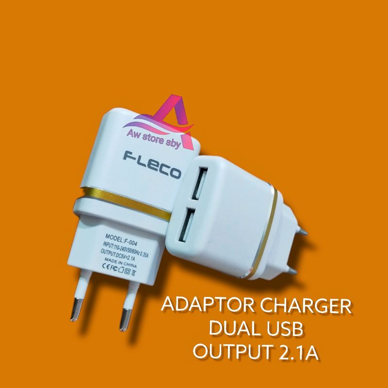 Adaptor Charger Dual usb 2.1A Kepala Charger by Fleco