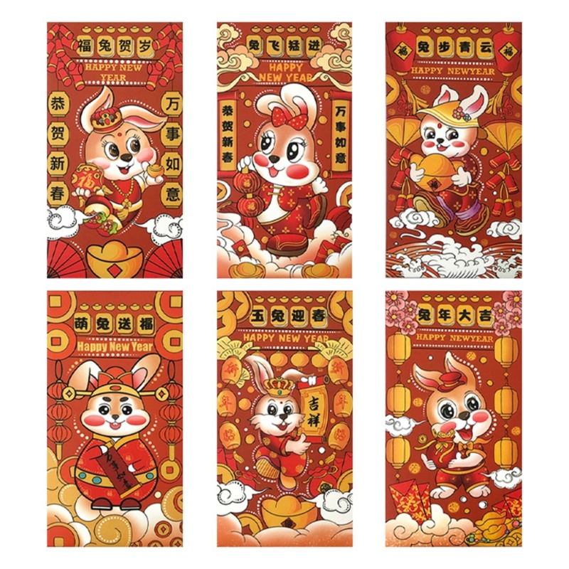 Zzz 2023 6pcs / set Amplop Angpao Lipat Motif Kelinci Warna Merah Untuk Tahun Baru Cina