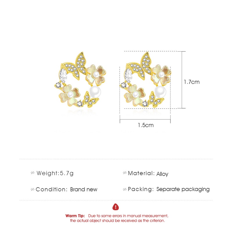 Versi Korea Pribadi Mutiara Anting-Anting Kupu-kupu Seri Mori Indah Anting-Anting Geometris Temperamen Gadis Bulat Zirkon Anting-Anting