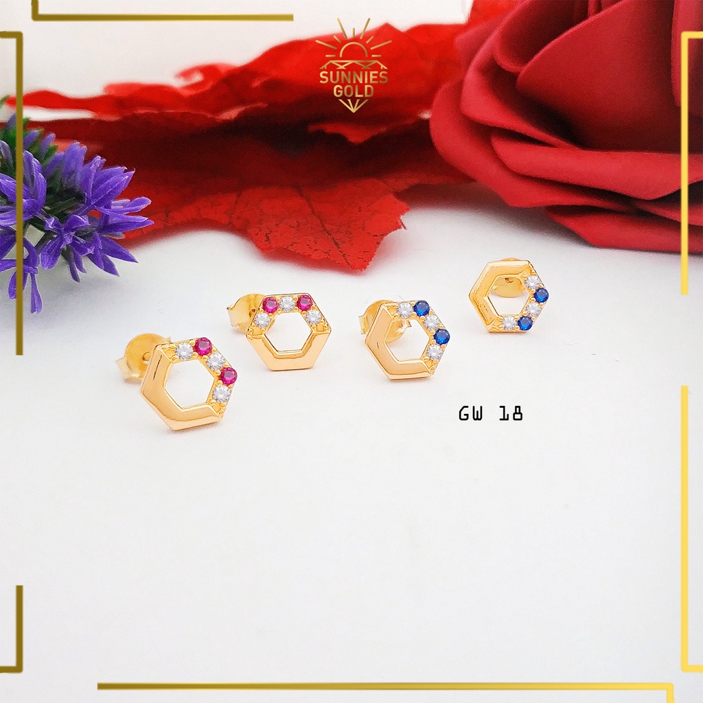 ANTING TUSUK EMAS ASLI KADAR 6K & 8K ANTING GIWANG DEWASA MODEL KASUAL HEXAGON AESTHETIC ELEGAN SIMP