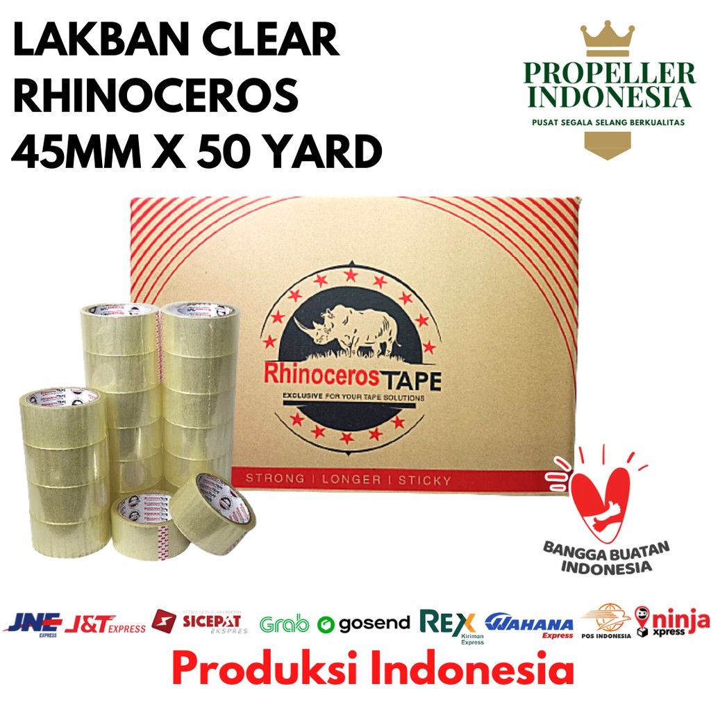 Lakban Clear RHINOCEROS Tape 45MM X 50 Yard @72Pcs/Dus GOJEK/GRAB