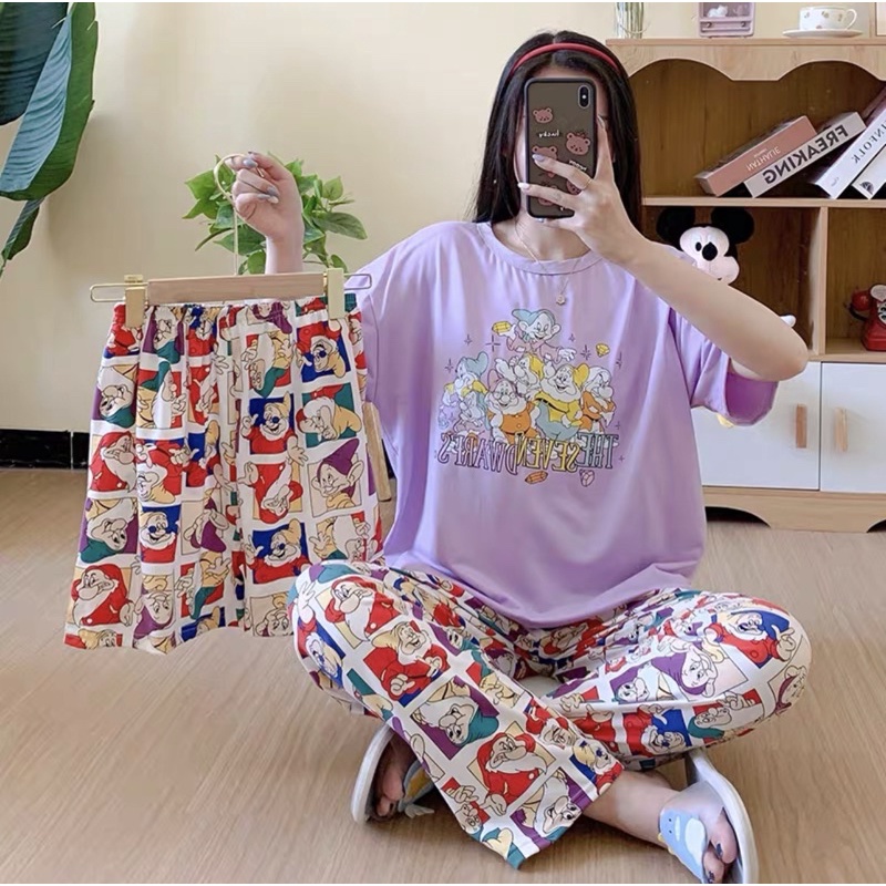 JC- Stelan Oversize 3in1 Import / Piyama 3in1 / Piyama Korea wanita terbaru Murah-3in1 Kurcacy Lilac