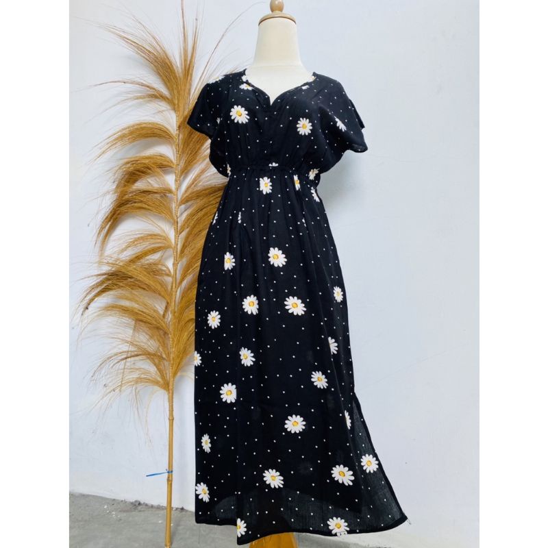 Daster Manohara Dress Manohara All Size Fit to XL Rayon Dress Bali Motif Tiedye Kopi Coffe Motif-Sun hitam