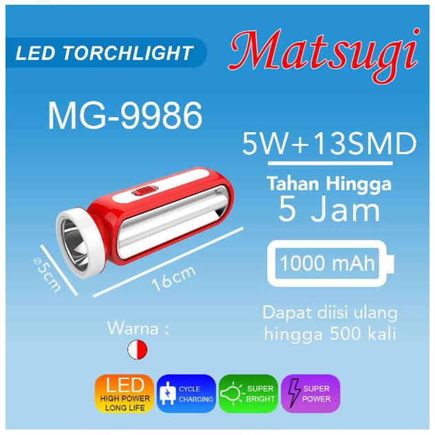 Senter Matsugi LED Rechargeable Torch MG-9986