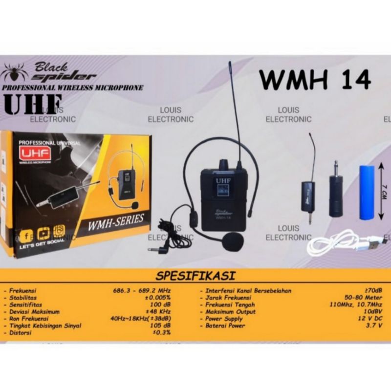 MIC/MICROPHONE WIRELESS BANDO HEADSET BLACK SPIDER WMH 14 UHF