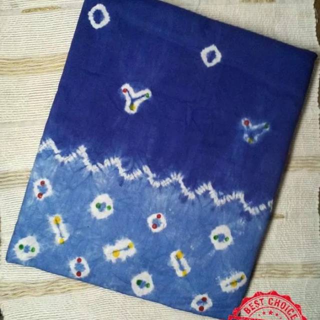 Kain Batik Jumput Jumputan Solo Motif Cengkehan Tumpal Warna Biru Muda Seragam Kemeja Kantor Sekolah