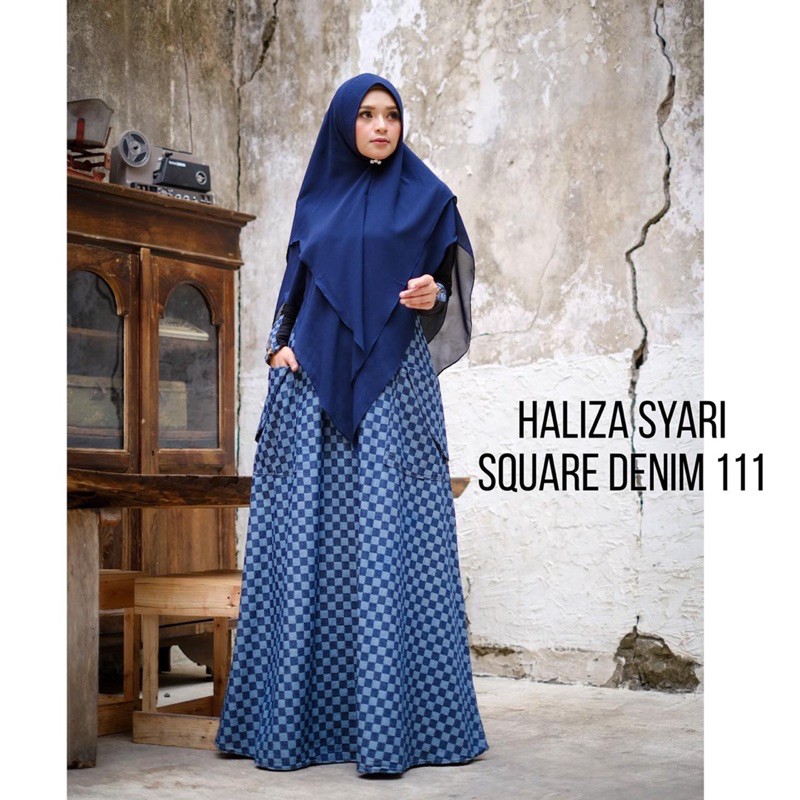 HALIZA SYARI .. gamis 111 denim kotak