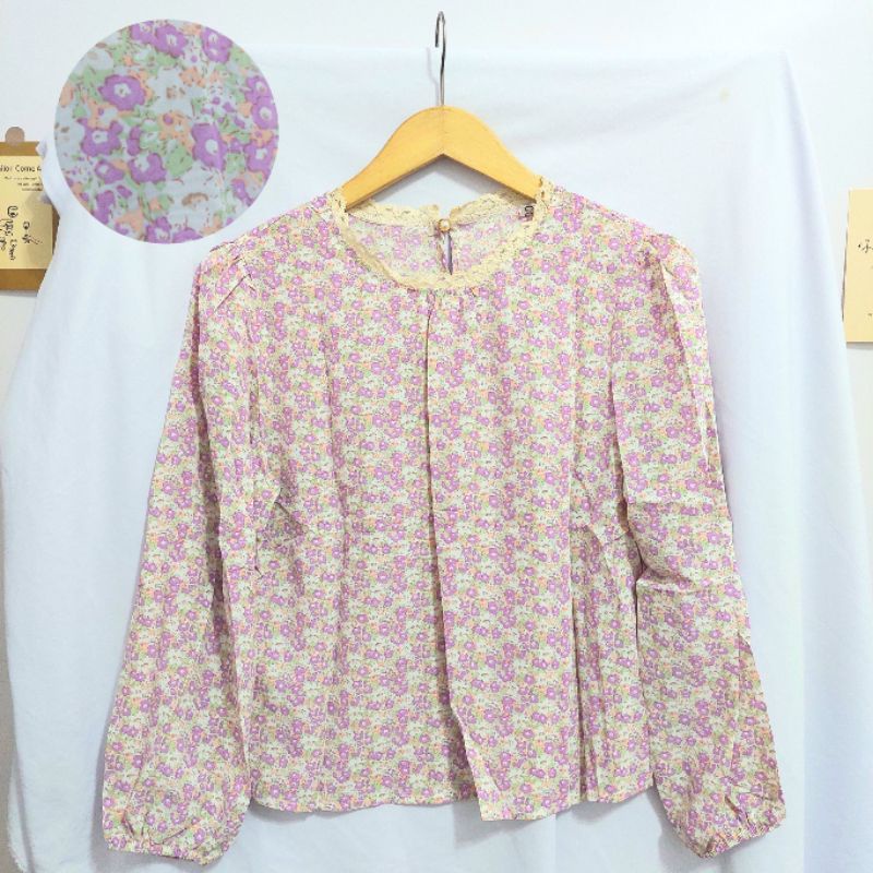 【BISA COD】Chiffon Lace Floral Blouse wanita Lengan Panjang summer atasan blus import cewek-Motif 51