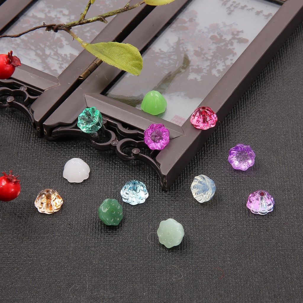 10 pcs 10*7mm Berwarna Kaca Crystal Lampwork Bunga Lotus Beads untuk Perhiasan Buatan Tangan DIY Anting-Anting Gelang Pesona Perhiasan Membuat