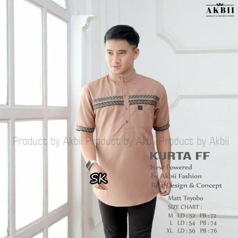 Baju Koko FF Lengan Pendek Koko Kurta Toyobo Terlaris Atasan Muslim Terbaru M L XL