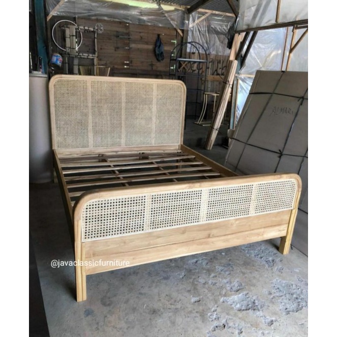 DIPAN TEMPAT TIDUR ROTAN MINIMALIS RANJANG ANAK VINTAGE BAHAN KAYU JATI UKURAN 120,160,180,200 meter-4